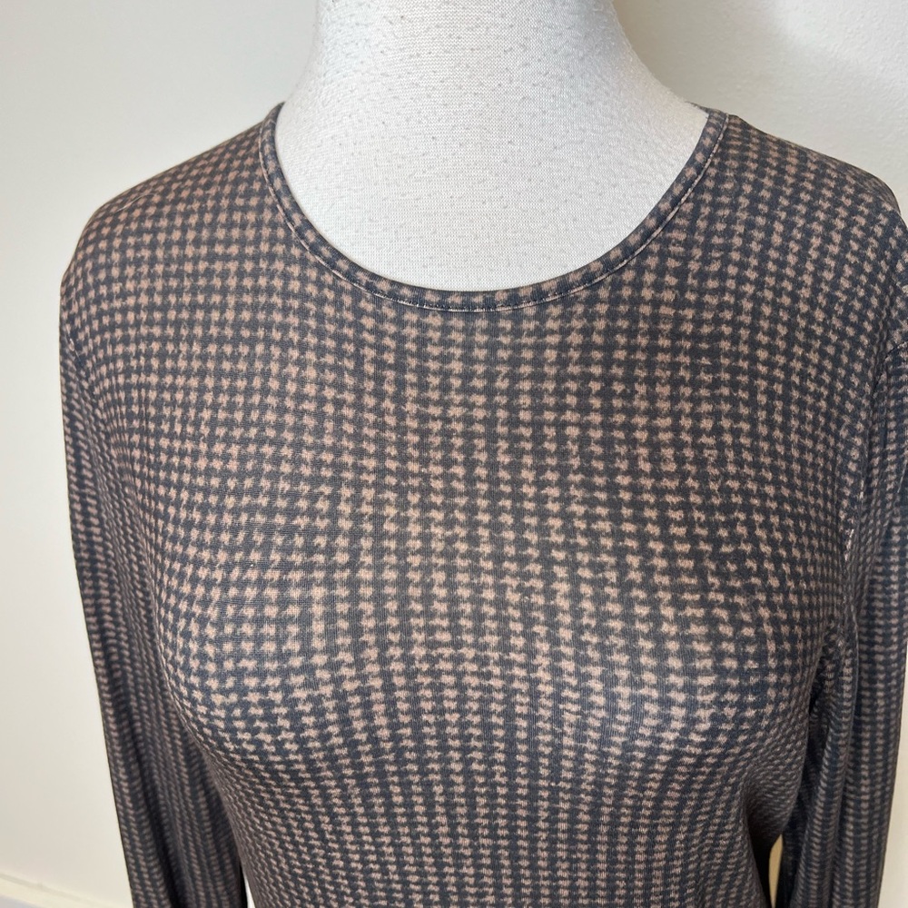 Vince Brushed Tencel Check Long sleeve Knit Top M - Picture 3 of 9